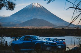2 R34 GTRs near Mt. Fuji