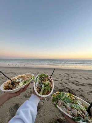 Enjoying Salad at the beach