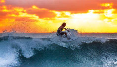Surfing in sunset