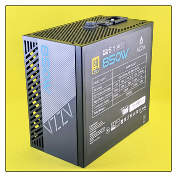 AZZA 850w PSU on yellow background