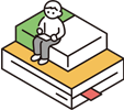 Persons sitting on books