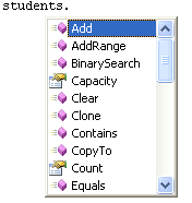 IntelliSense dropdown to add items to a List