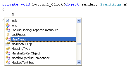 The IntelliSense List in C#
