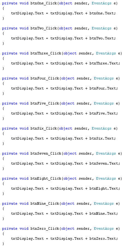 All the C# code for the buttons