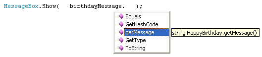 The Method appears on the IntelliSense list