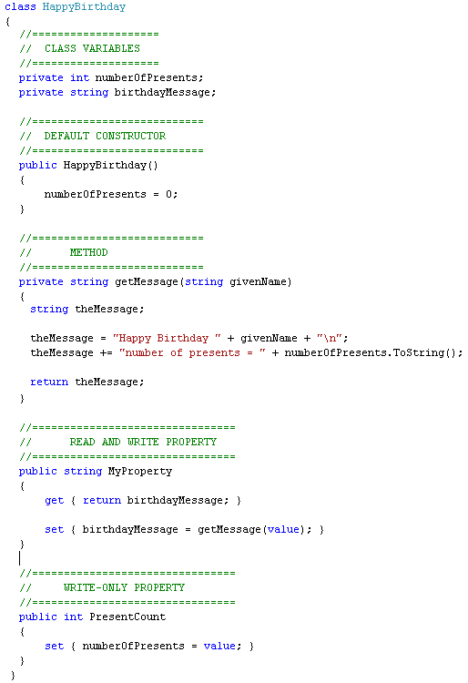 The C# HappyBithday Class code