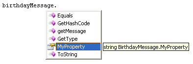 The Property appears on the IntelliSense List
