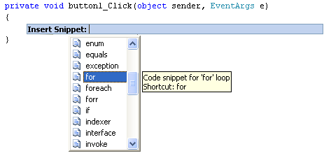 The For Loop Snippet in C#