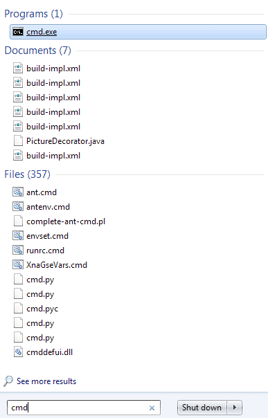 CMD search in Windows 7