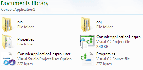 Folders and files in the Console Application