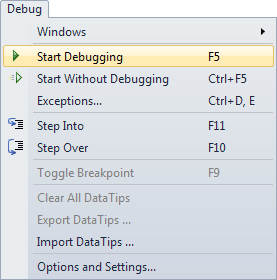 The Debug menu