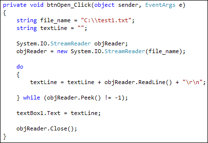 C# code to read a text file line by line