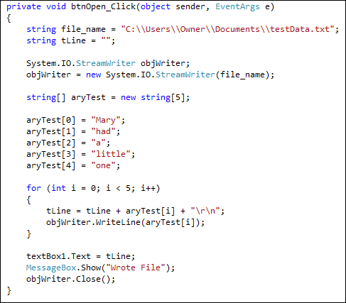 C# code to write to a text file line by line