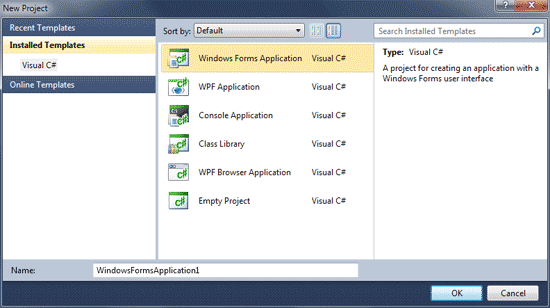 A New Windows Forms C# Project, version 2010