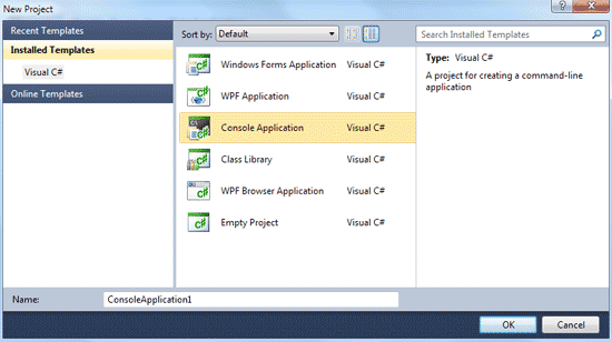 New Console application in C# 2010
