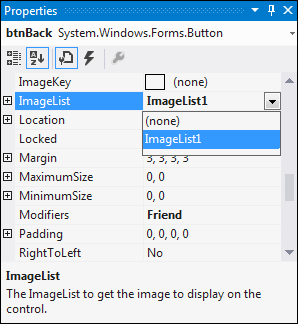 The ImageList property of a button