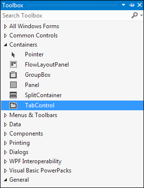 The TabControl in the C# toolbox