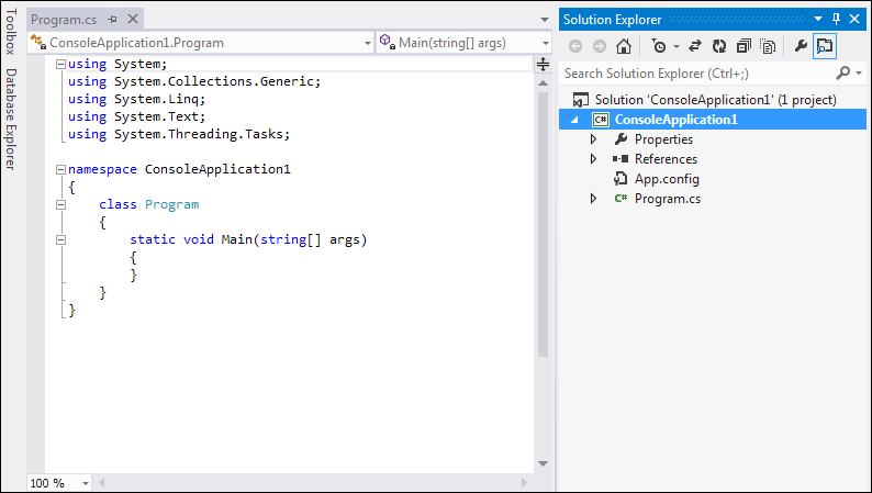 The Coding Window in Visual C# Express