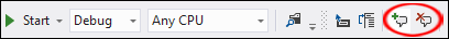 The Comment icons on the Visual C# toolbar, version 2012