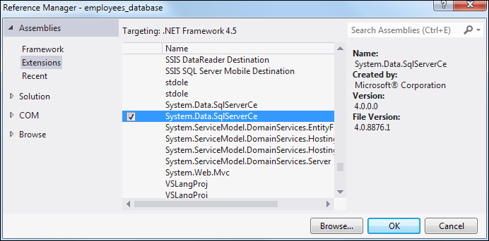 Adding a reference to the SqlServerCe objects in C# .NET 2012