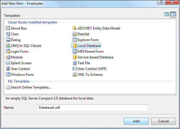 C# 2008 Add New Item screen