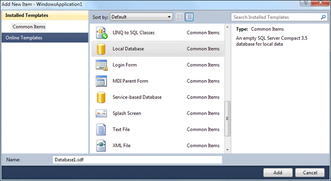 Add New Item in C# 2010