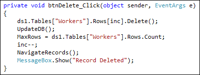 Deleting a record from the dataset