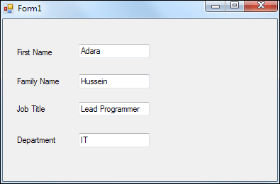 A record displayed on a C# form