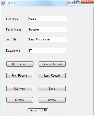 The complete data entry form in C# .NET