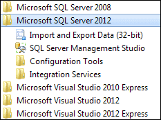 SQL Server Express menu item