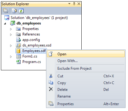 Open a SDF database in Visual C# .NET