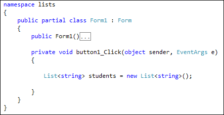 C# code to set up a List