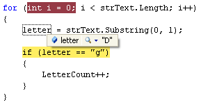 The correct letter is in the variable