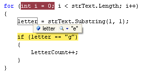 The letter variable is being examined