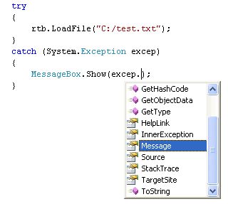 The IntelliSense list