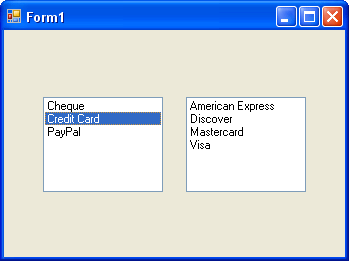 Second listbox reveals more choices
