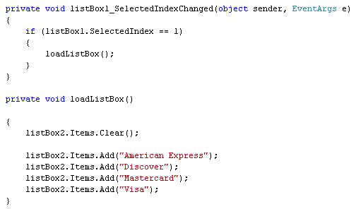 Load a listbox code in C#
