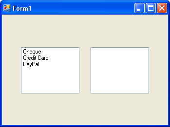 A C# form with two listboxes