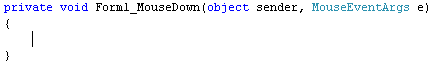 C# code stub for the MouseDown Event