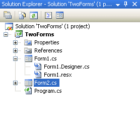 A second form showing in the Solution Explorer