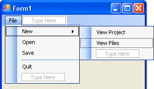 Two items on the New Sub Menu