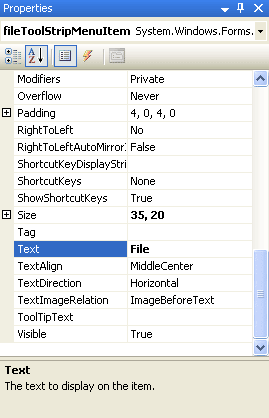 Locate the Text Property of your File menu