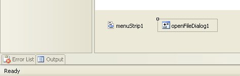 An OpenFileDialog control added to a form