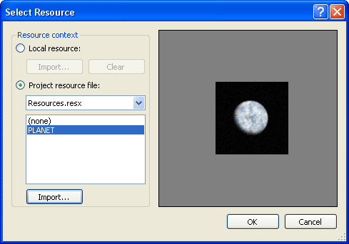 A picture added to the resources dialogue box