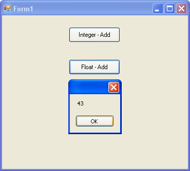 The form displaying the answer in a message box