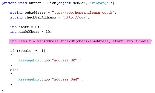 C# code that checks a web address