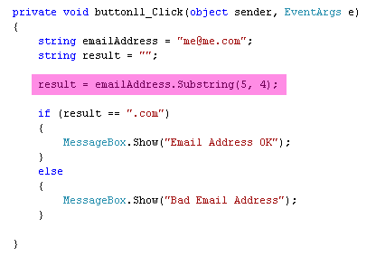 C# Code to Demonstrate Substring